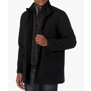 Cole Haan Black Wool Blend Twill Topper Waterproof Puffer Bib Coat Men Size XXL